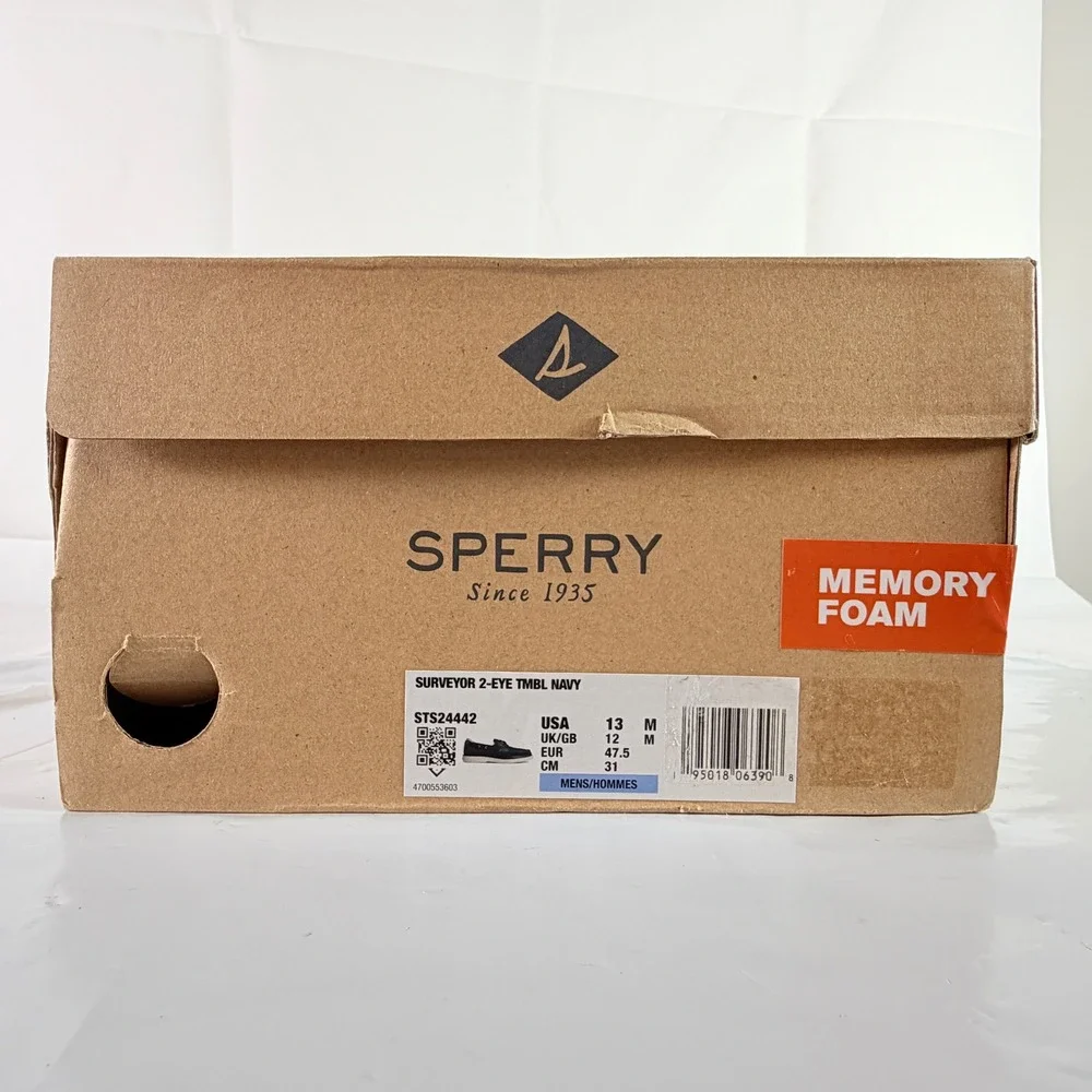 Sperry Surveyor 2-Eye Navy Blue Leather Mesh Boat Shoes Men's Size 13 M New